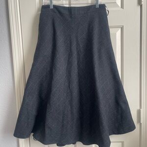 Elegant Plaid Blue Wool A-Line Skirt